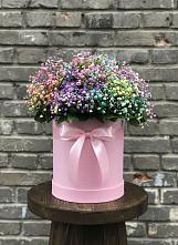 Цветочная композиция из Гипсофила и Розы в шляпной коробке в Ногликах