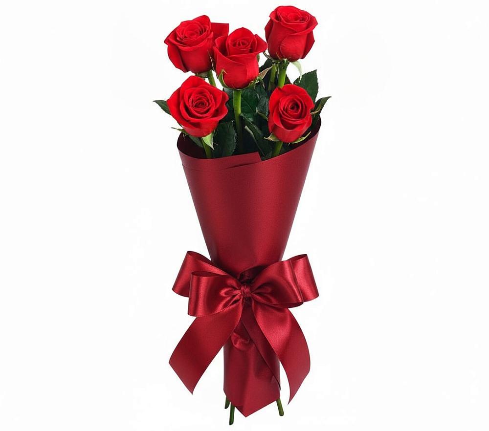 Букет 5 Красных роз Эдлесс Лав в Ногликах