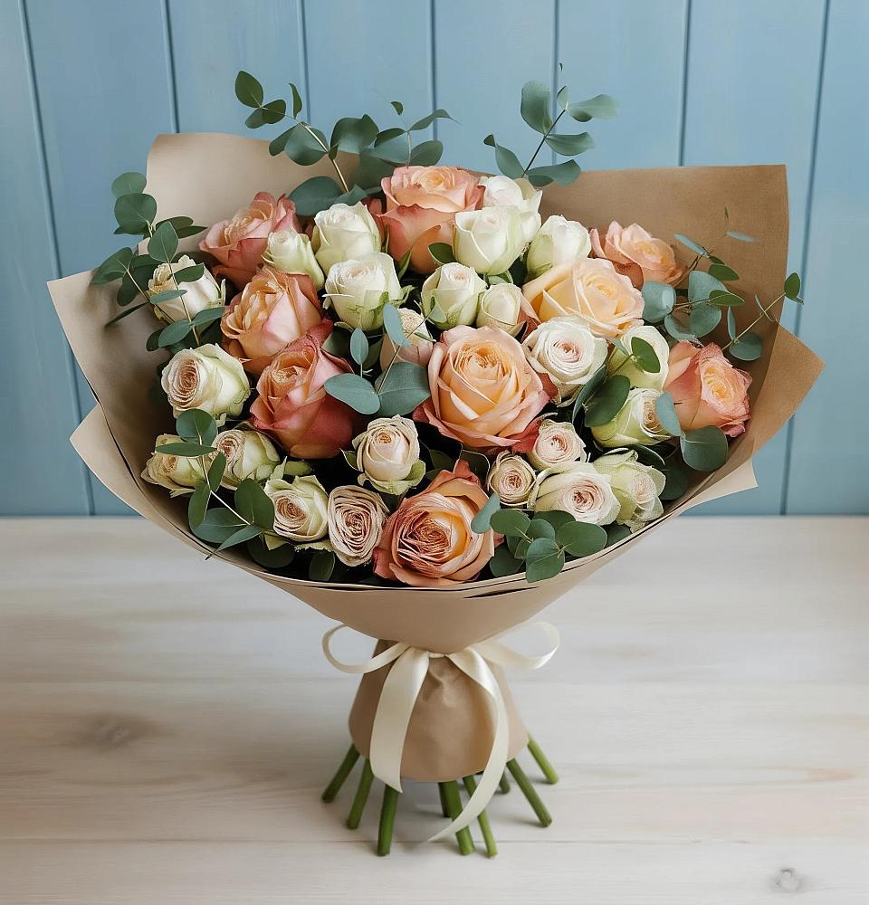 Букет цветов из: Альстромерии и Розы в Ногликах