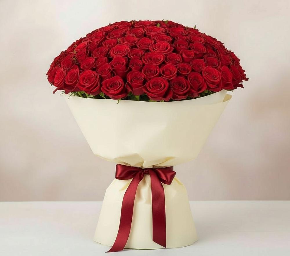 Букет 101 Красная роза Милано в Ногликах