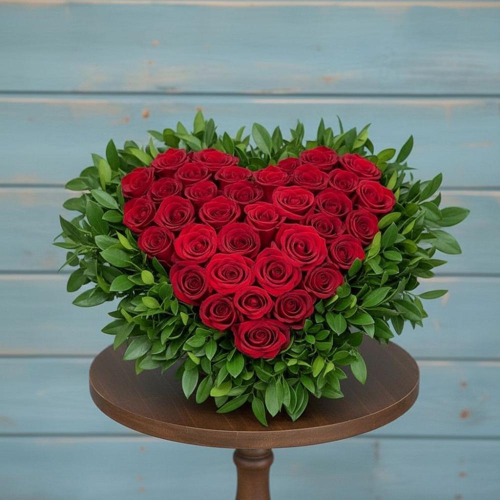 Цветочная композиция из Розы в виде сердца в Ногликах