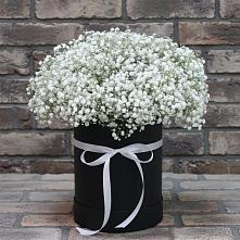 Цветочная композиция из Гипсофила в шляпной коробке в Ногликах